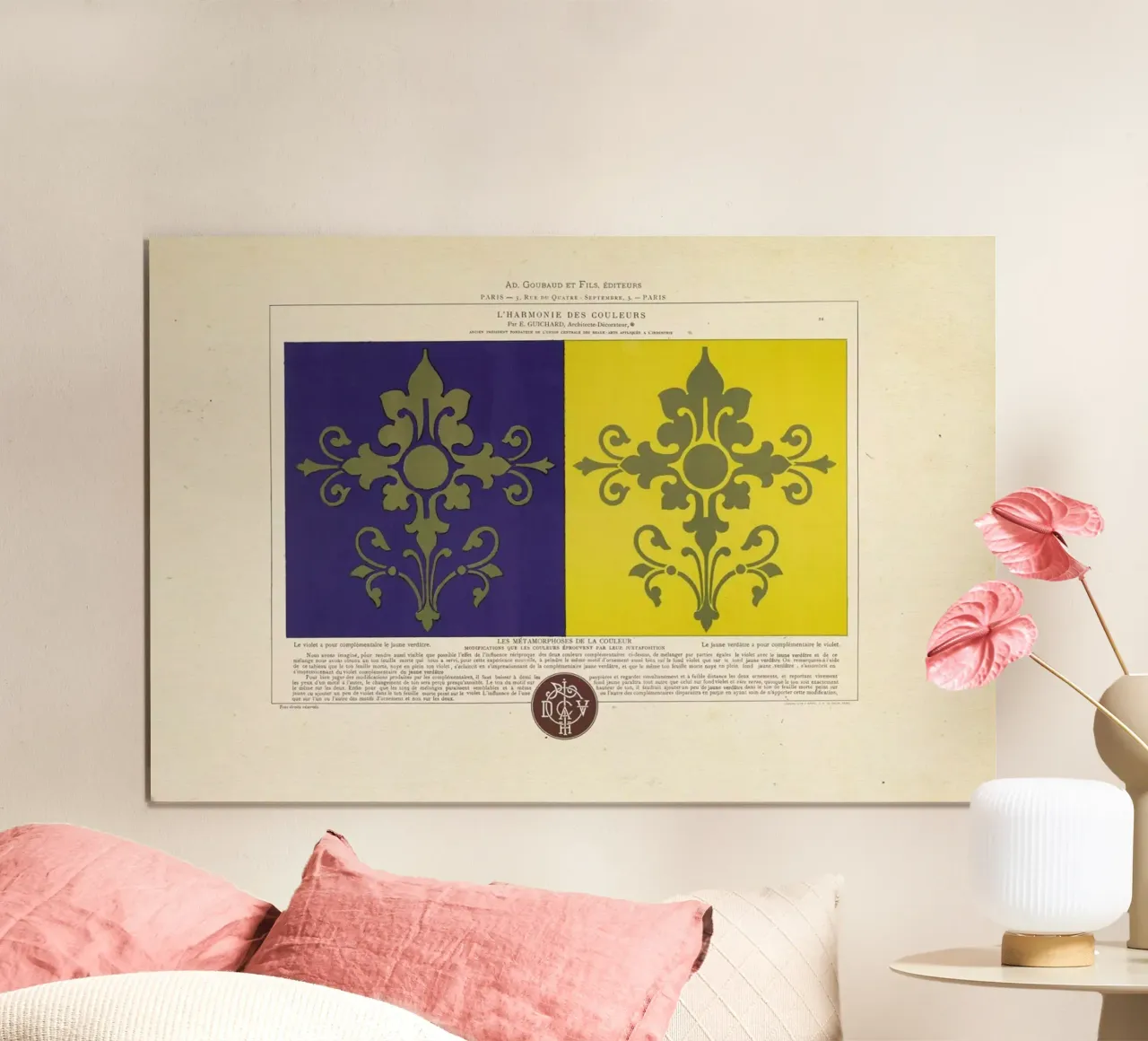 Complementary Colours Purple and Yellow, L'harmonie des couleurs, 1815 - Édouard Guichard Poster mit Aluminium Rahmen von Artokoloro Quint Lox Ltd