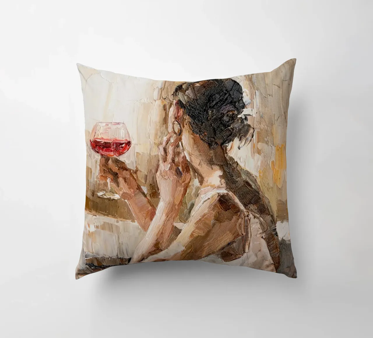 The girl with the wine glass decorative cushion by artbox44