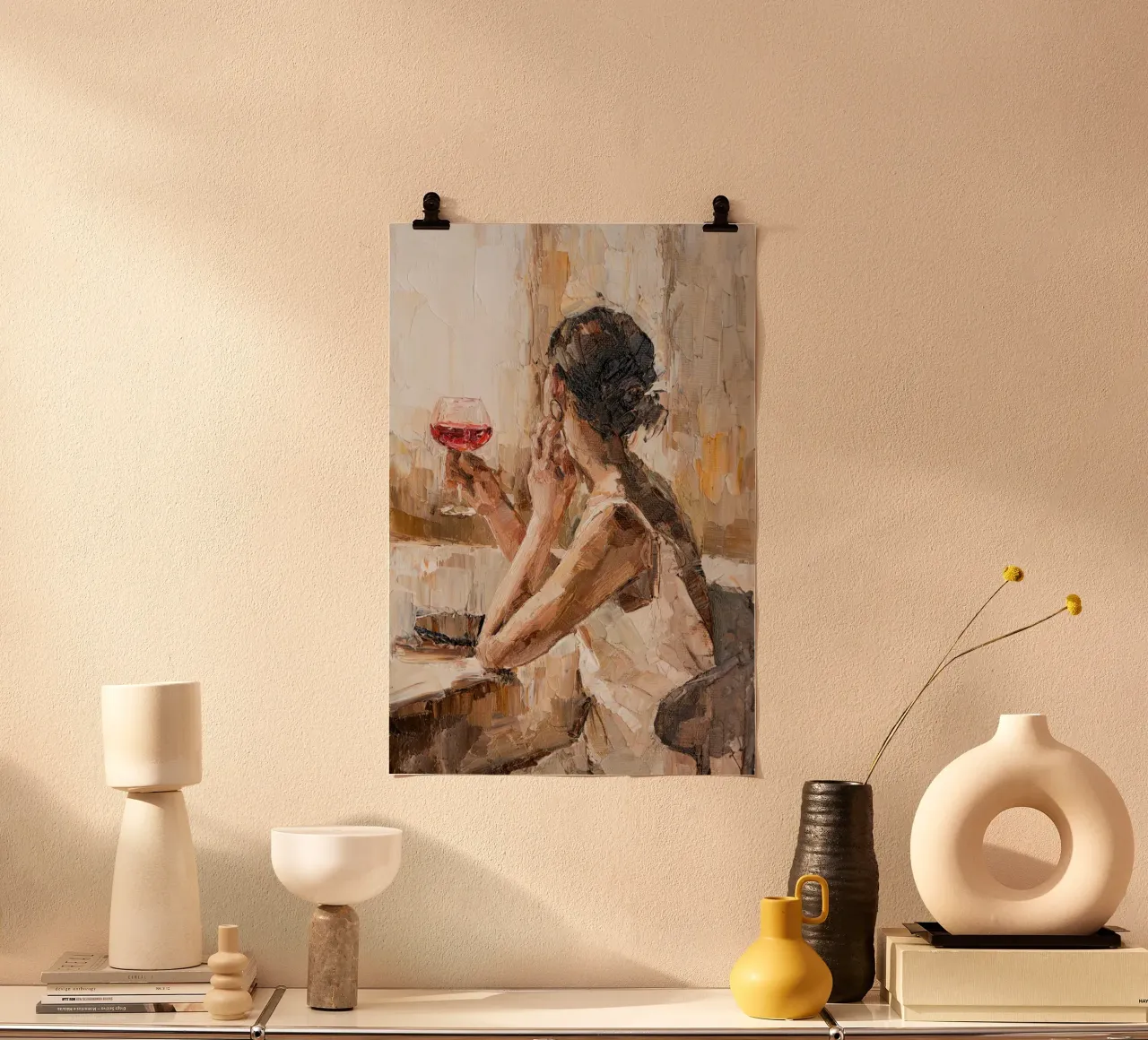 The girl with the wine glass poster con telaio in plastica da artbox44