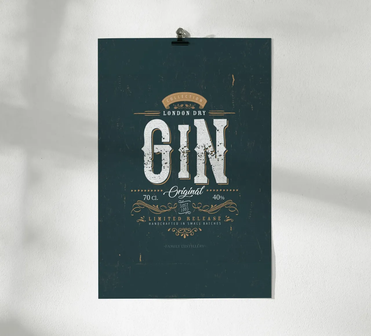 Etichetta vintage Gin poster con telaio in plastica da studiopicaprints