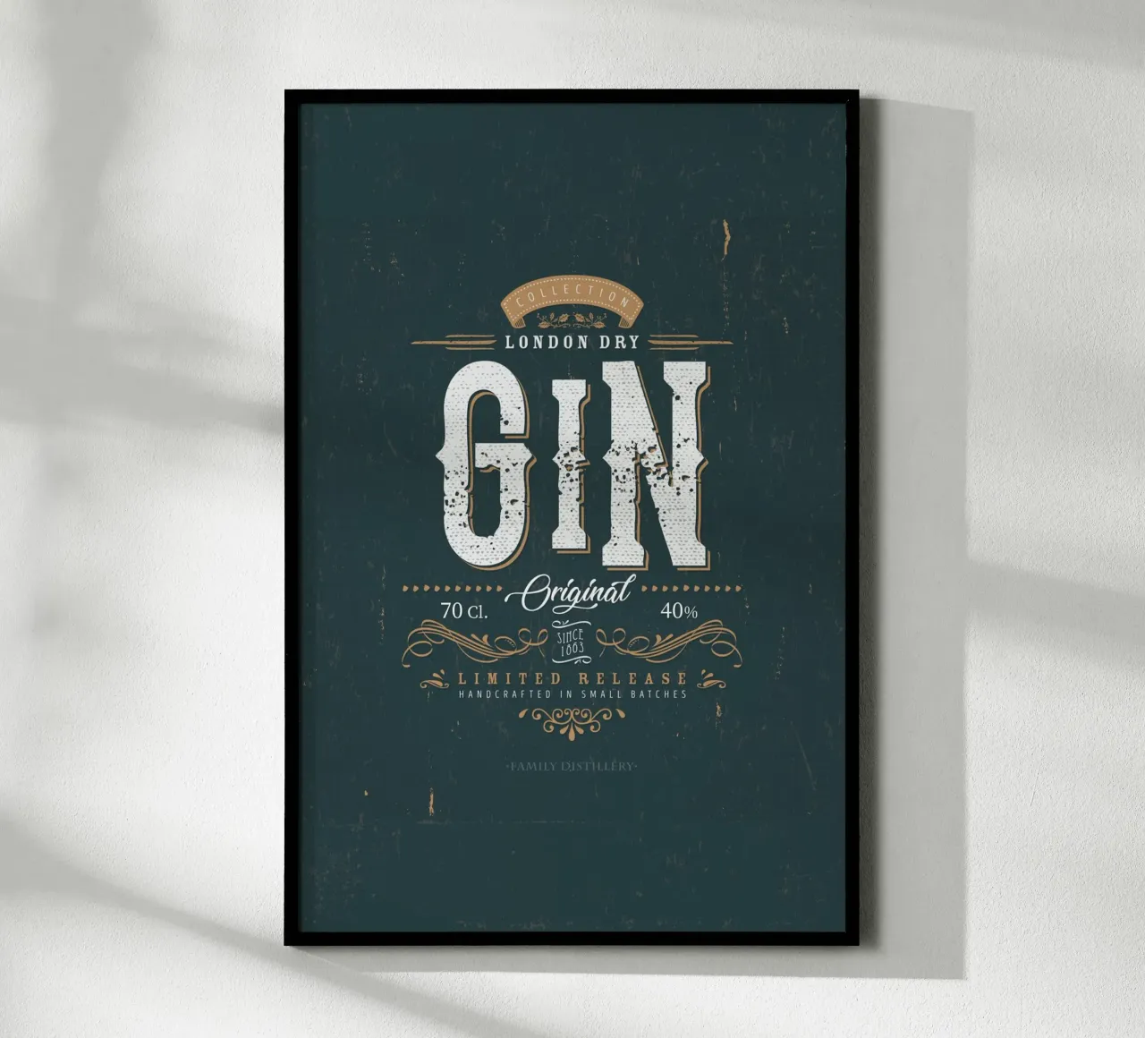 Etichetta vintage Gin poster con telaio in plastica da studiopicaprints
