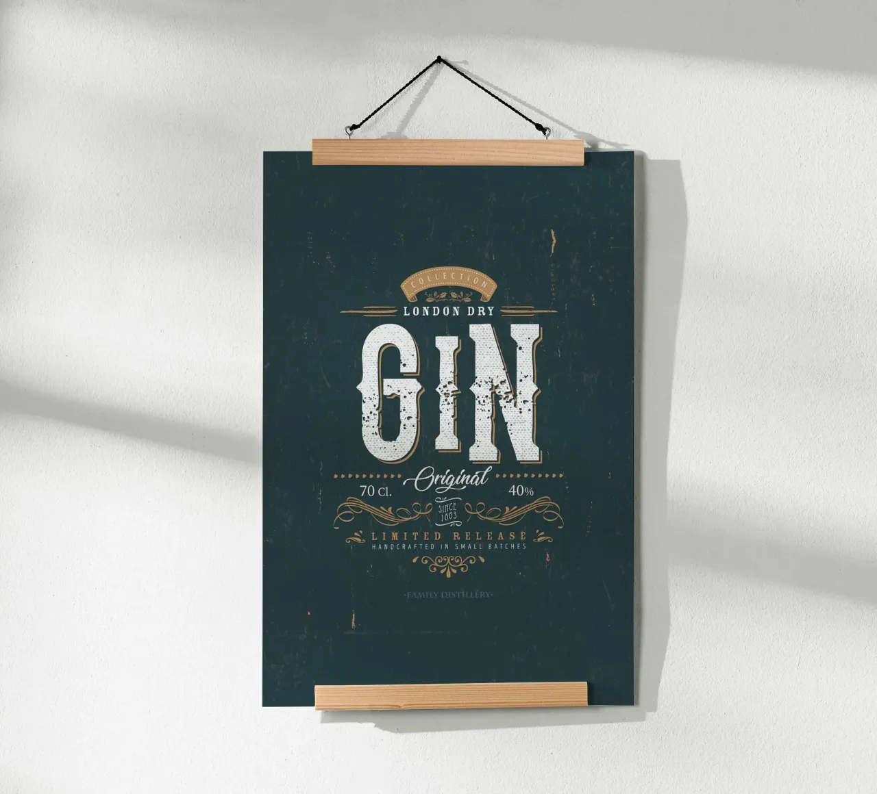Etichetta vintage Gin poster con telaio in plastica da studiopicaprints