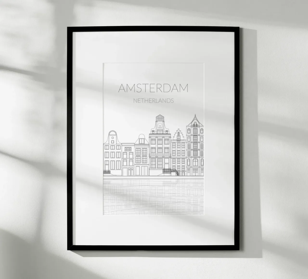 Case sul canale di Amsterdam poster con telaio in legno da studiopicaprints