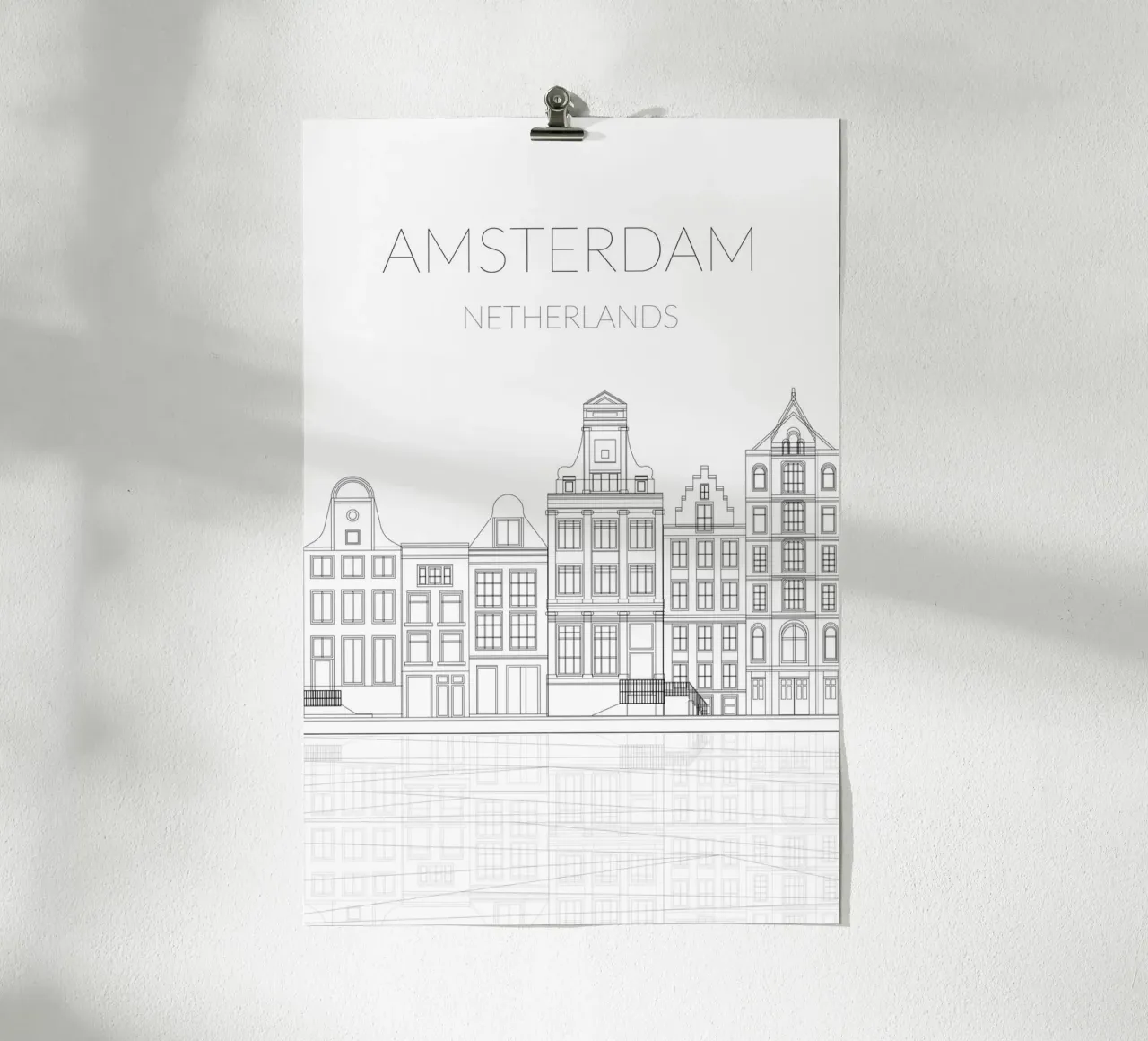 Case sul canale di Amsterdam poster con telaio in legno da studiopicaprints