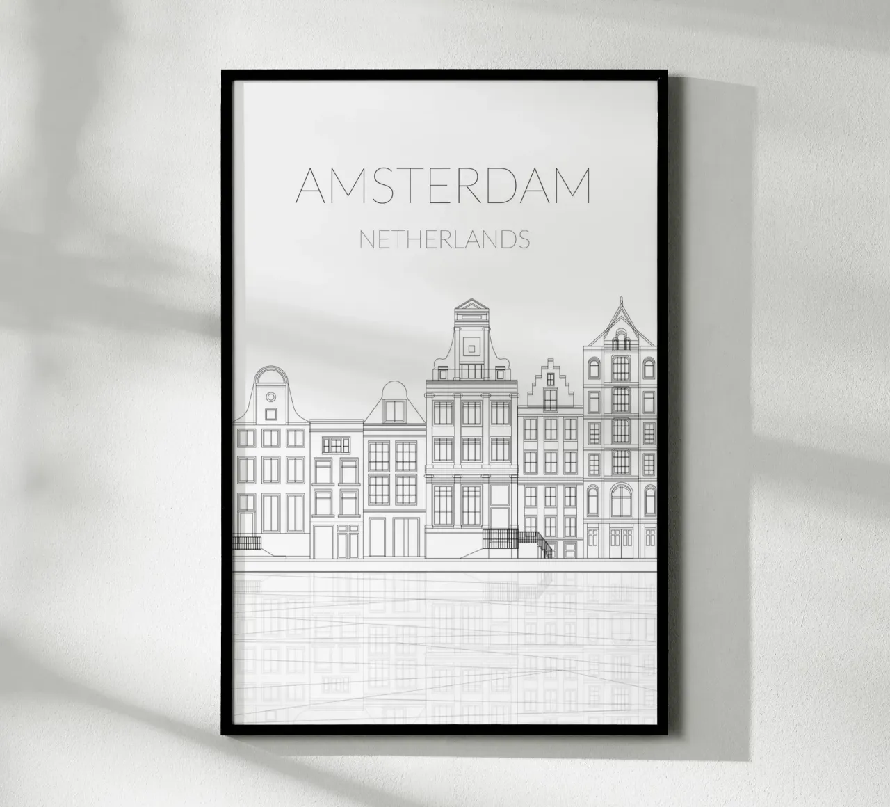 Case sul canale di Amsterdam poster con telaio in legno da studiopicaprints