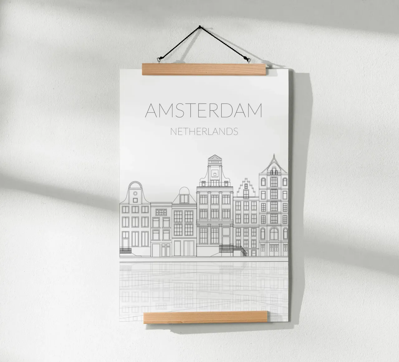 Case sul canale di Amsterdam poster con telaio in legno da studiopicaprints