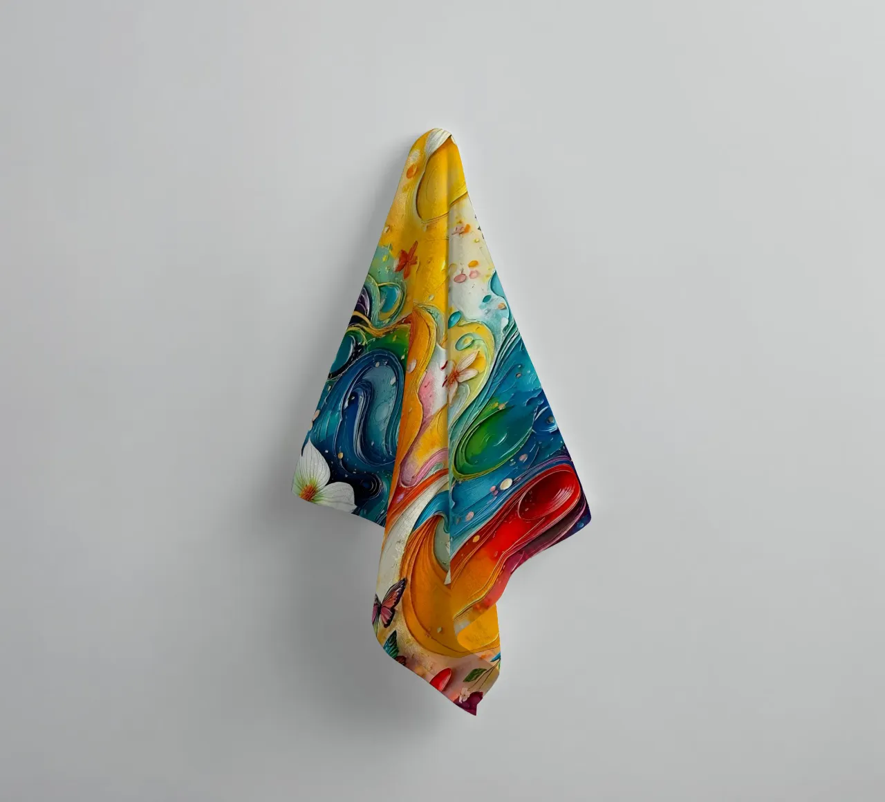 Gezicht in afbeelding_1 badhanddoek van Farb- und Blütenzauber by LK