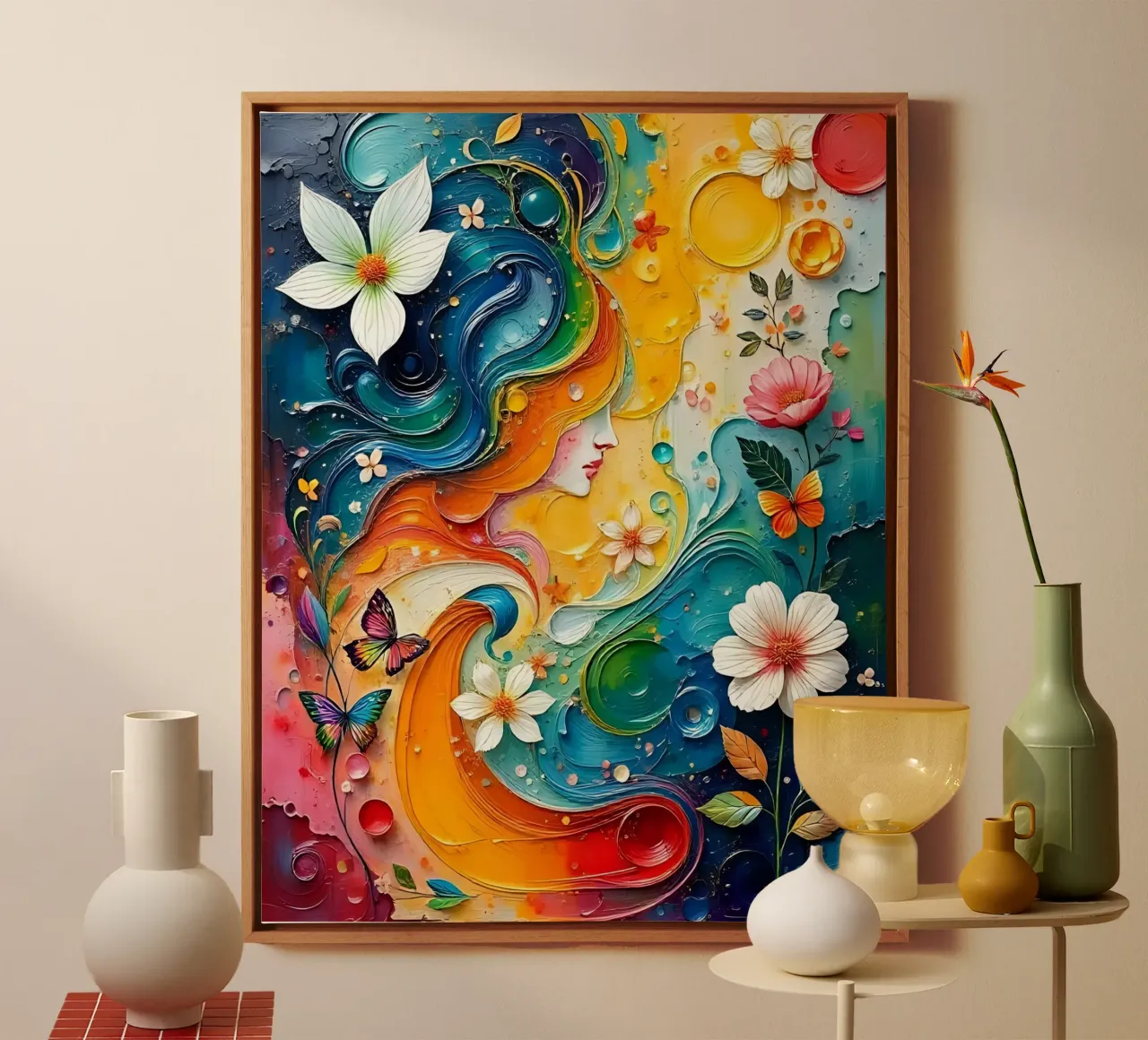 Gezicht in afbeelding_1 canvas met Baklijst van Farb- und Blütenzauber by LK