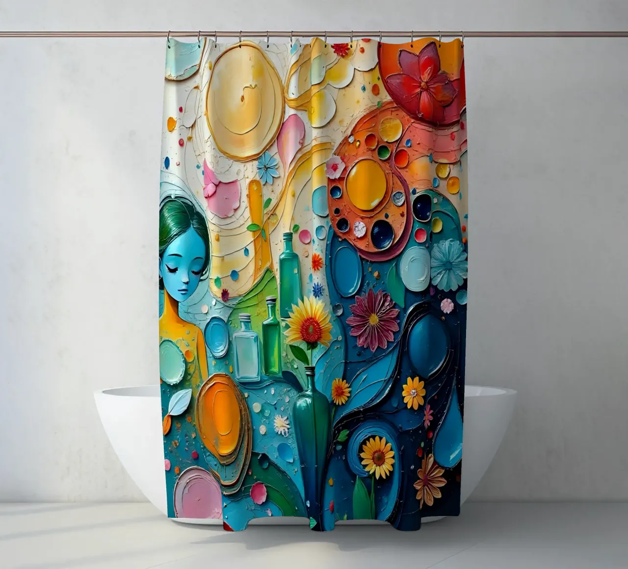 Face in picture_2 shower curtain by Farb- und Blütenzauber by LK