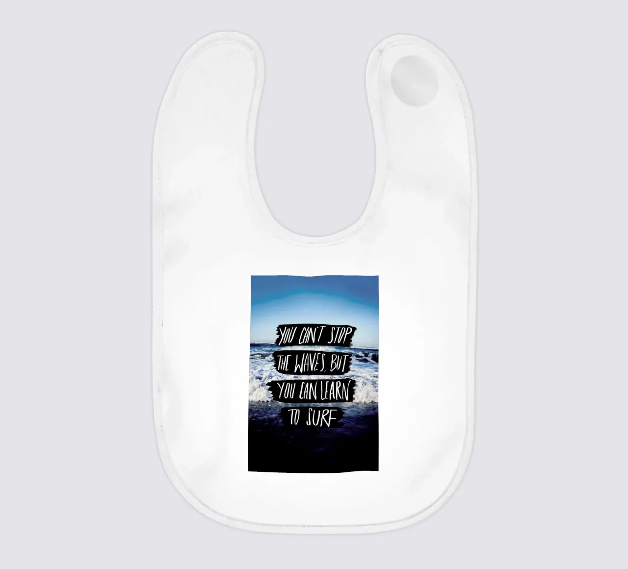Learn to Surf baby bib by Leah Flores