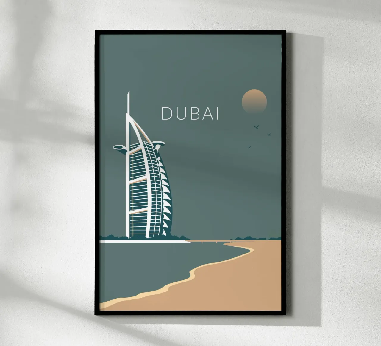 Dubai al chiaro di luna poster con telaio in legno da studiopicaprints