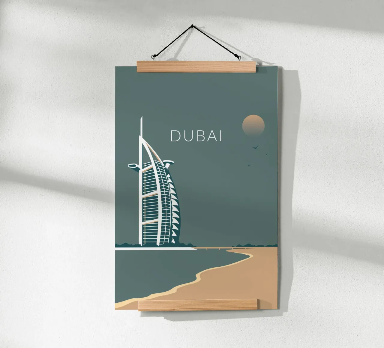 Dubai al chiaro di luna poster con telaio in legno da studiopicaprints