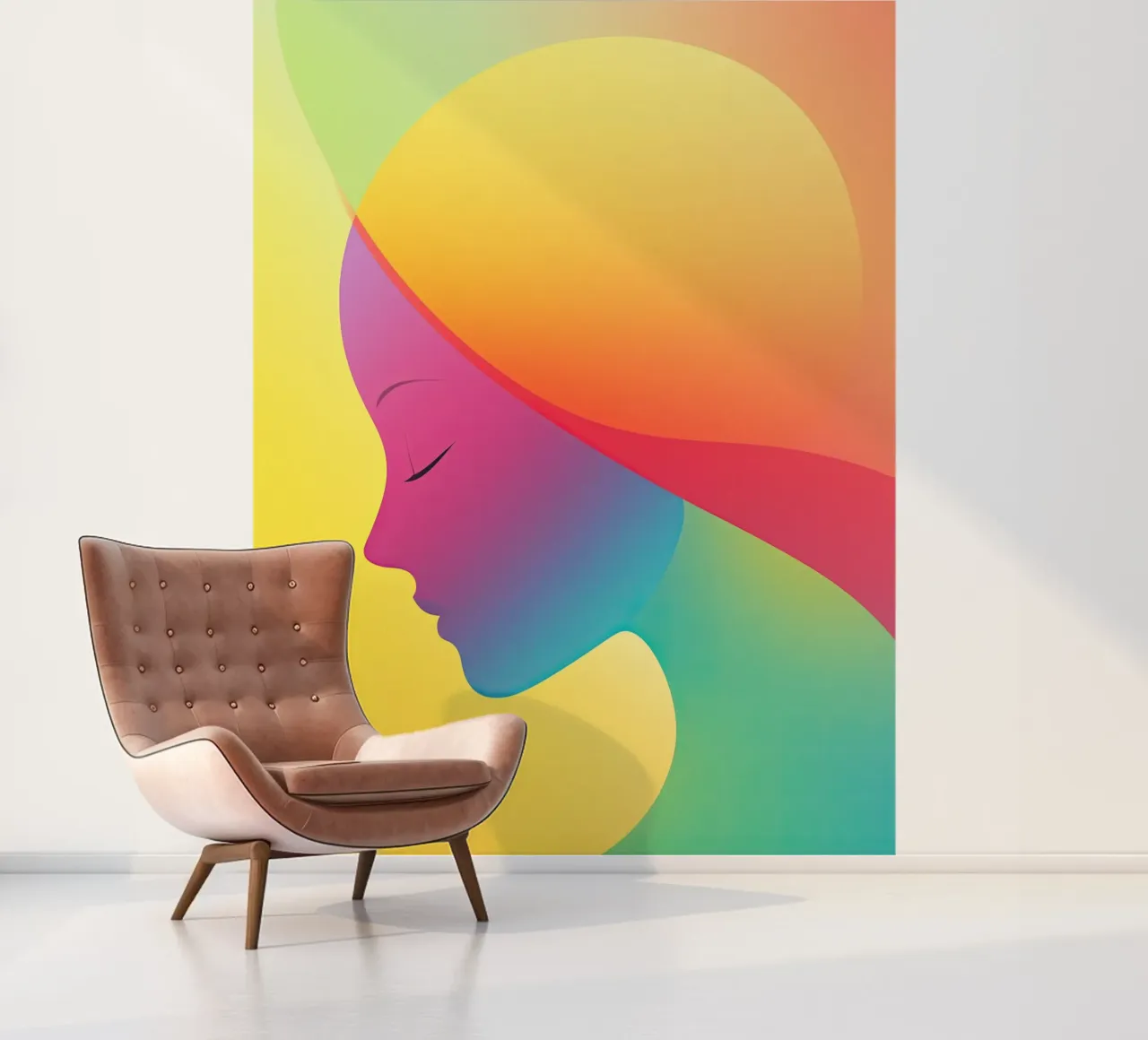 Farbenfrohe Regenbogen-Frau im Neon-Design Fototapete von Autofocus