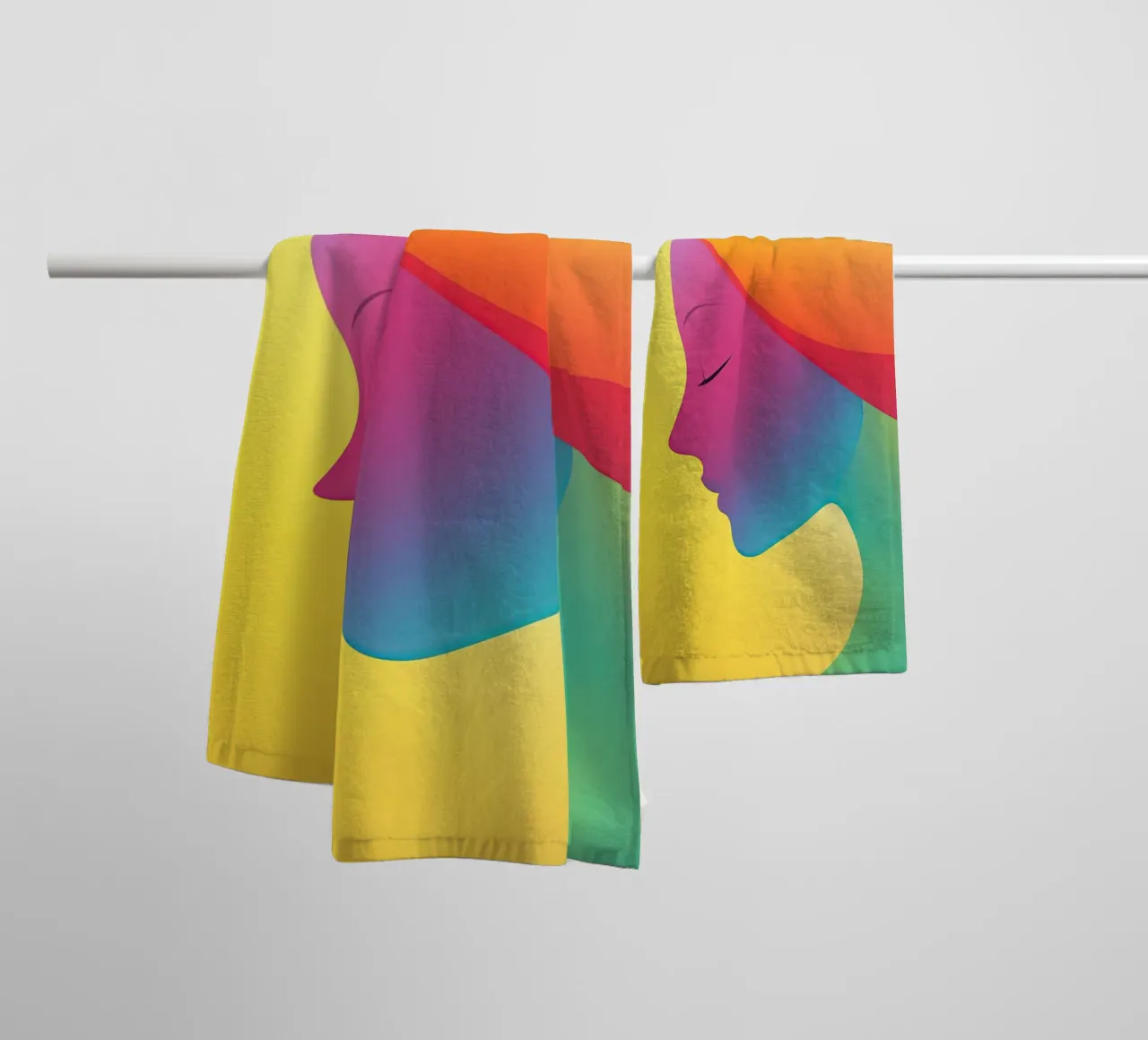 Donna arcobaleno colorata con design al neon asciugamano da bagno da Autofocus