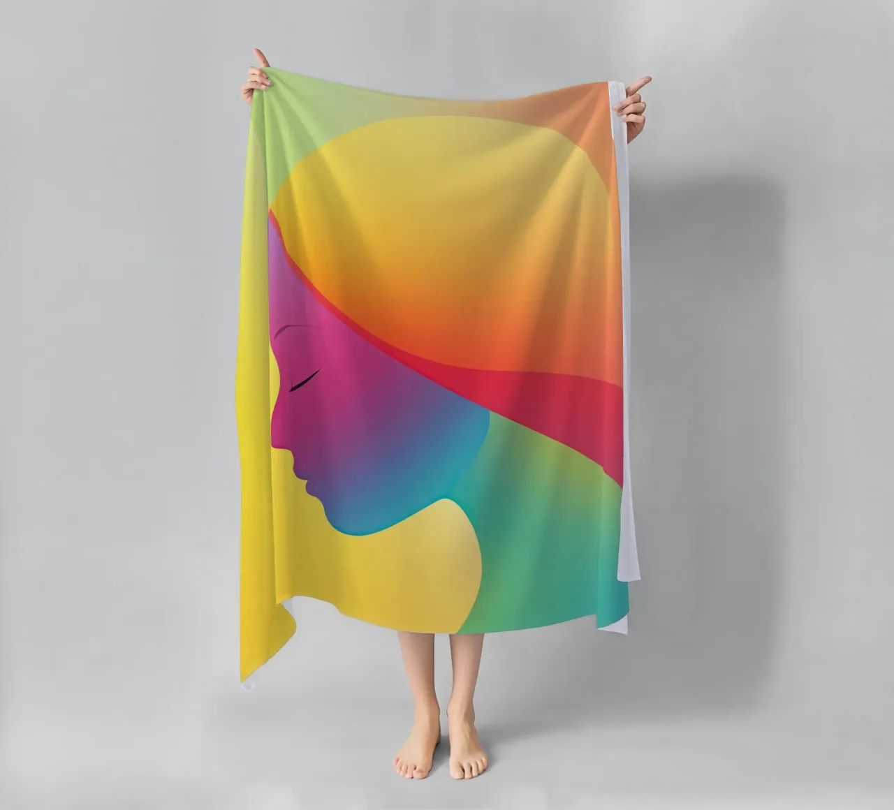 Donna arcobaleno colorata con design al neon telo mare da Autofocus
