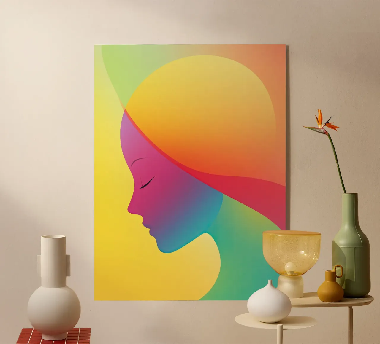 Donna arcobaleno colorata con design al neon plexiglass da Autofocus