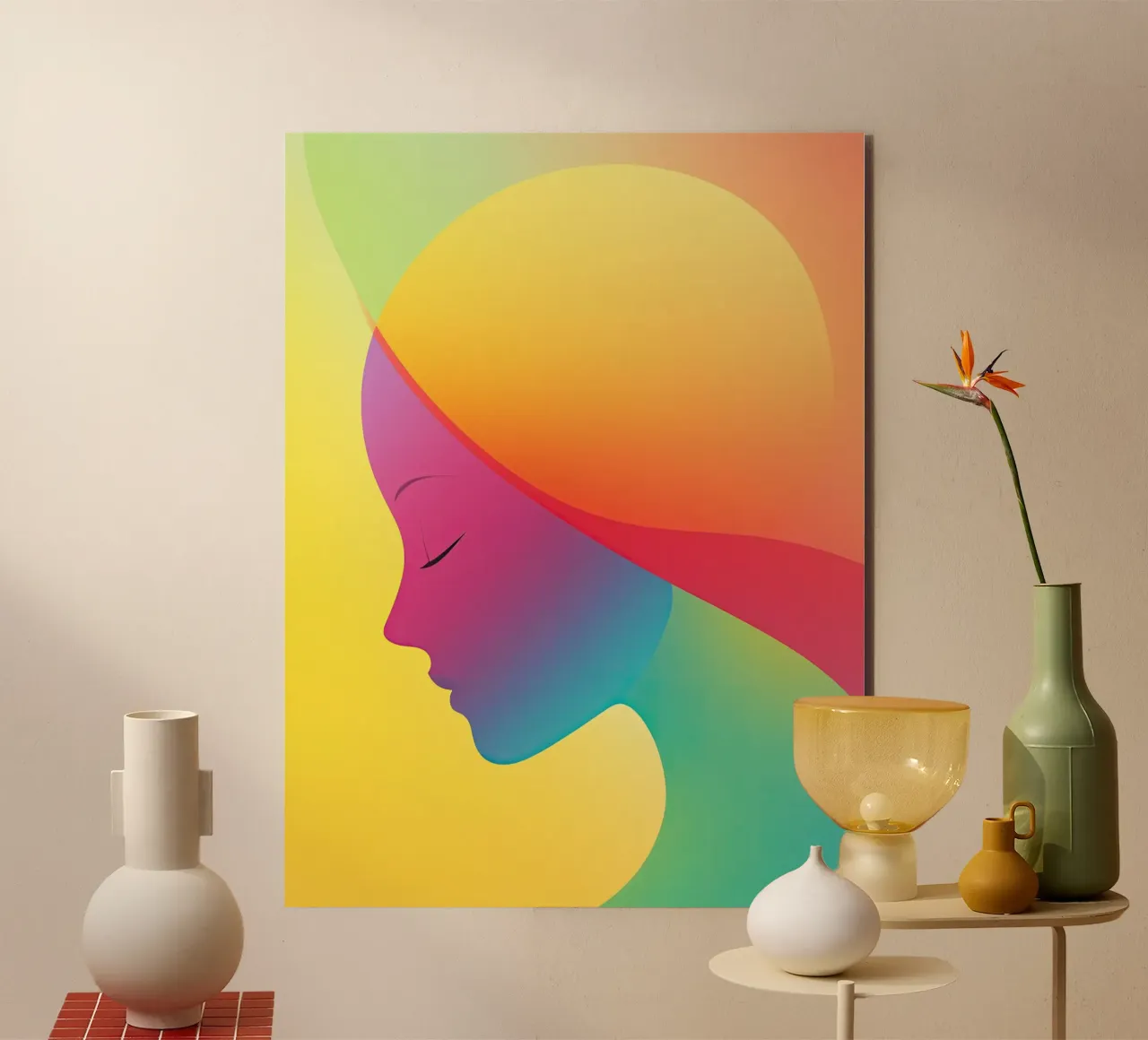 Donna arcobaleno colorata con design al neon alluminio dibond da Autofocus