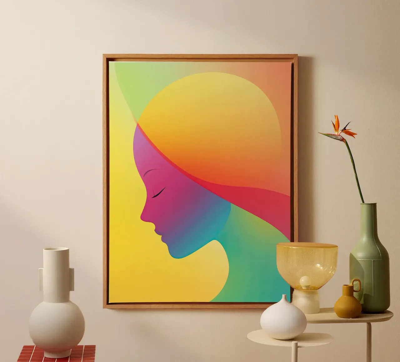 Donna arcobaleno colorata con design al neon tela con Cornice a cassetta da Autofocus