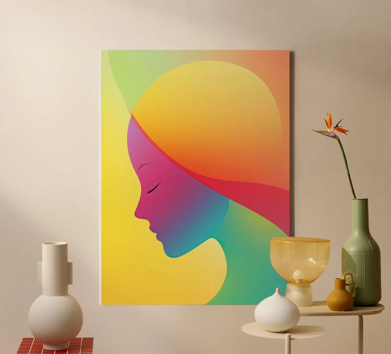 Donna arcobaleno colorata con design al neon tela con Cornice a cassetta da Autofocus
