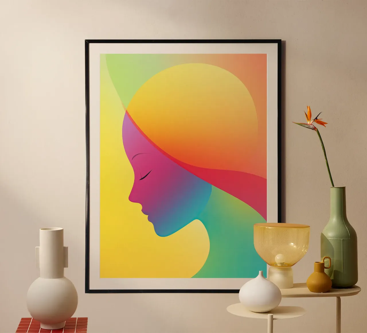 Donna arcobaleno colorata con design al neon carta hahnemühle da Autofocus