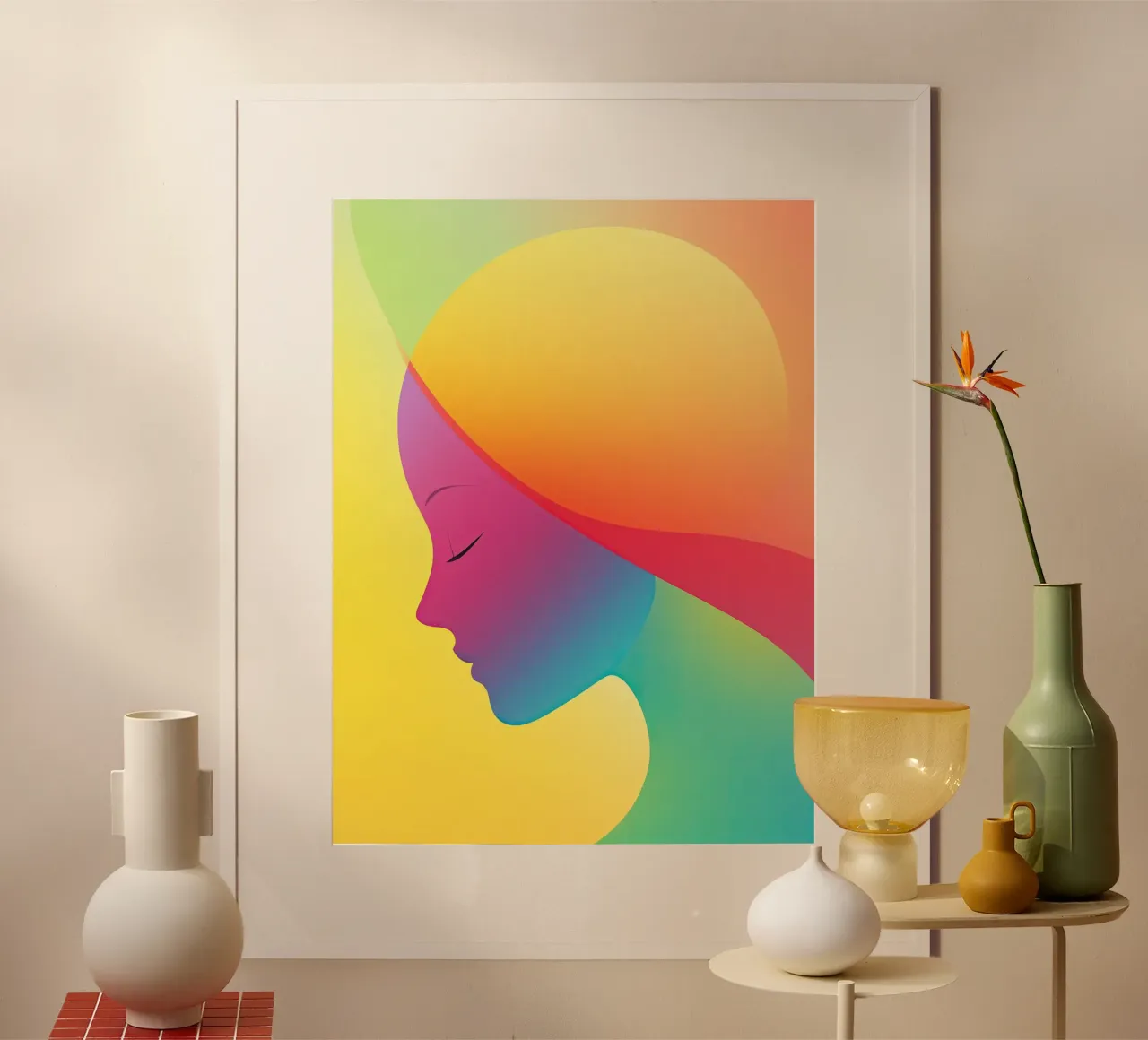 Donna arcobaleno colorata con design al neon carta hahnemühle da Autofocus