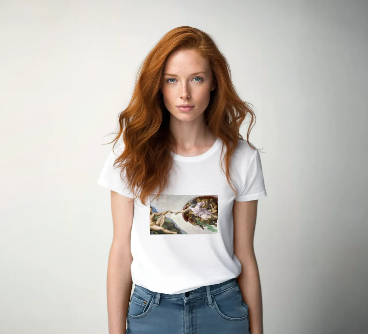 Michelangelo Buonarroti's The Creation of Adam t-shirt da donna da Venus Art