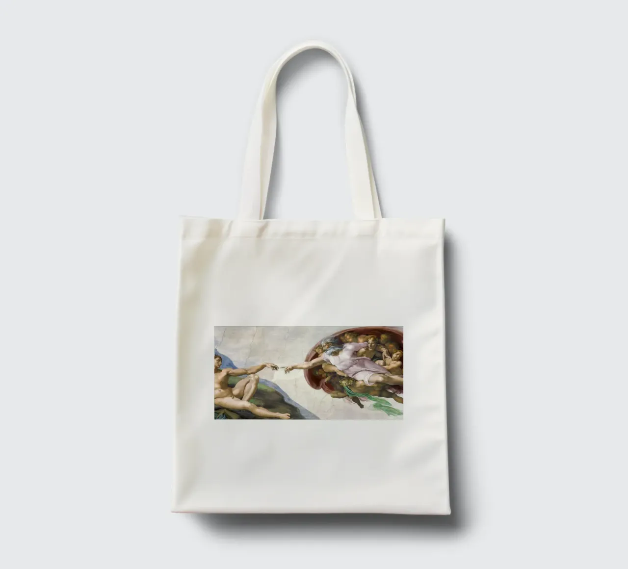 Michelangelo Buonarroti's The Creation of Adam borsa in juta da Venus Art