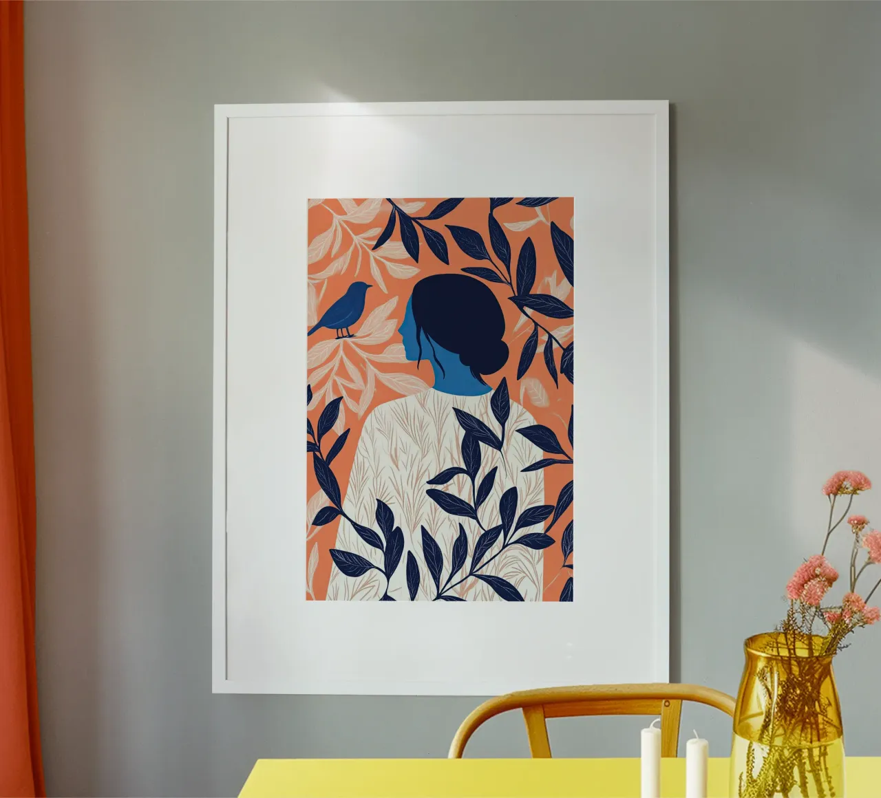 Mujer con pájaro azul | Imprimir poster de Autofocus