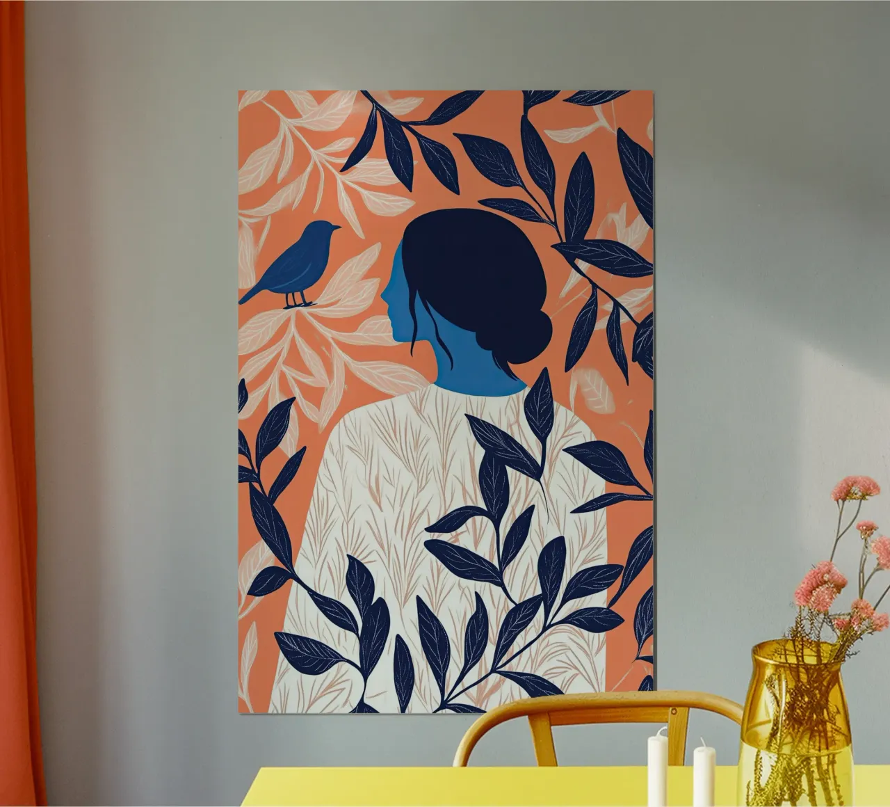 Mujer con pájaro azul | Imprimir poster de Autofocus