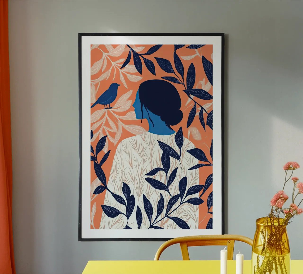 Mujer con pájaro azul | Imprimir poster de Autofocus