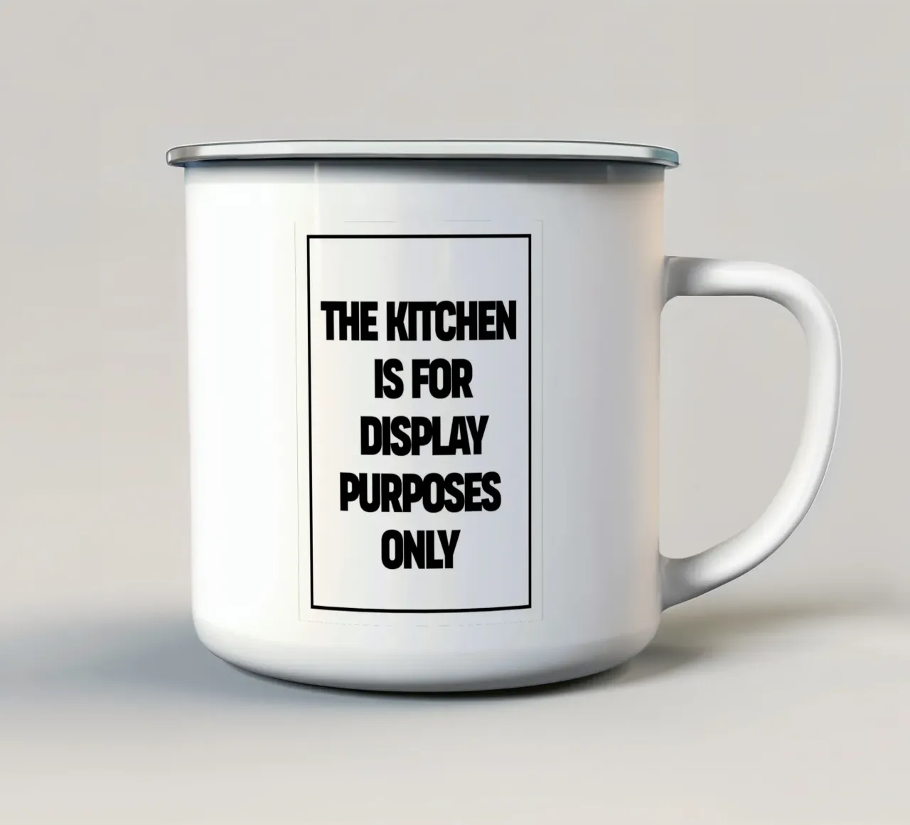 The Kitchen is for display purposes only enamel mug by TheGrumpyHomeDecor