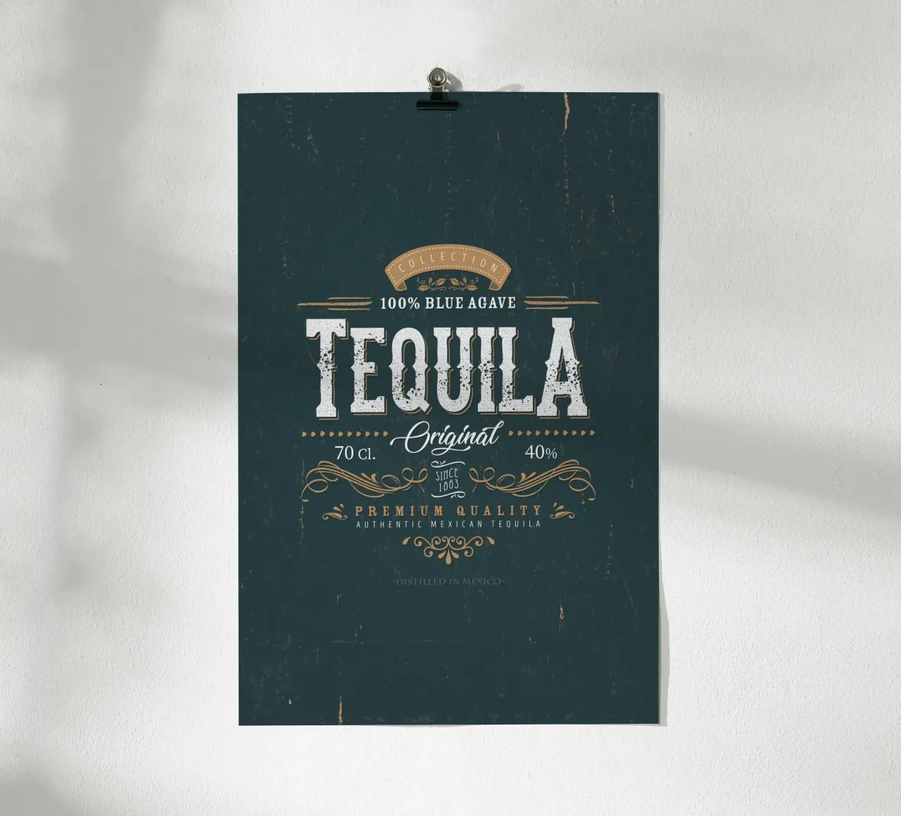 Vintage label Tequila poster with plastic frame by studiopicaprints