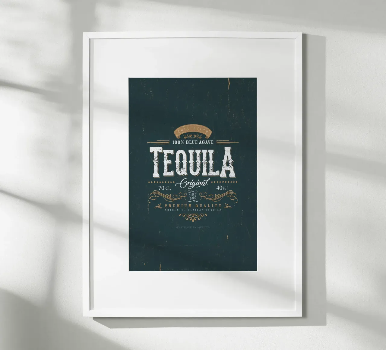 Vintage label Tequila poster with plastic frame by studiopicaprints