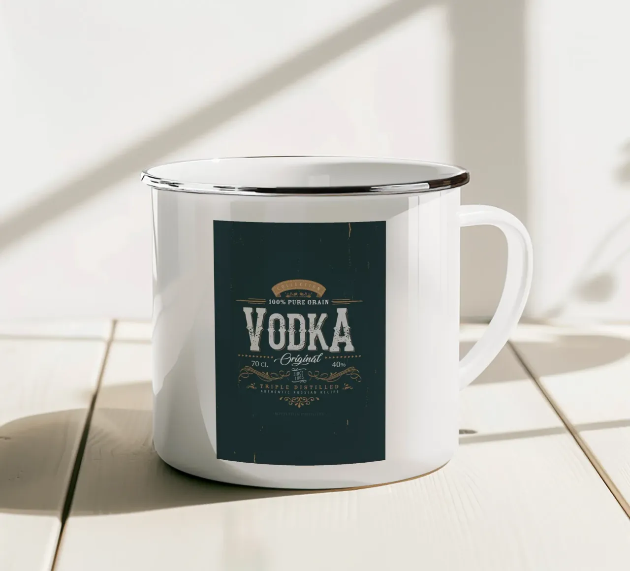 Etichetta vintage Vodka tazza in smalto da studiopicaprints