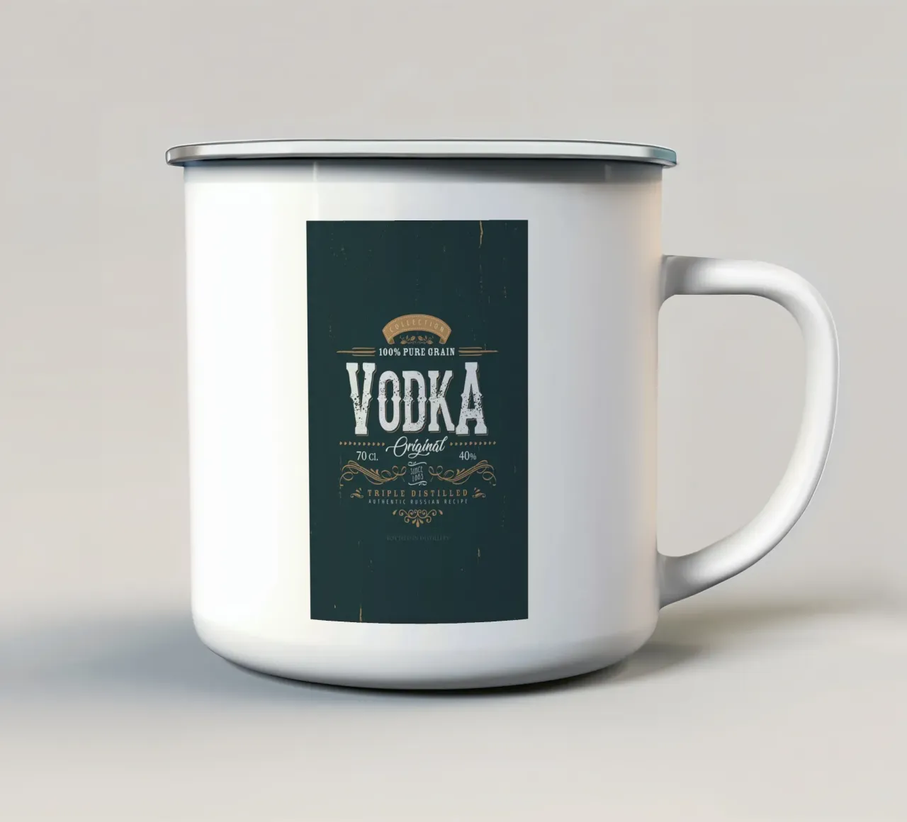 Etichetta vintage Vodka tazza in smalto da studiopicaprints