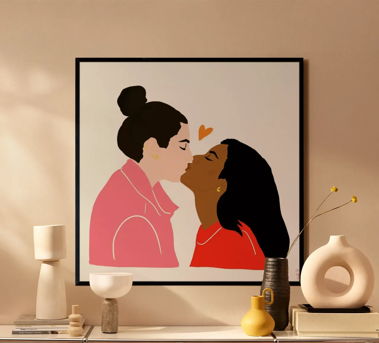 Embrassez qui vous voudrez III poster con telaio in legno da Céleste Wallaert