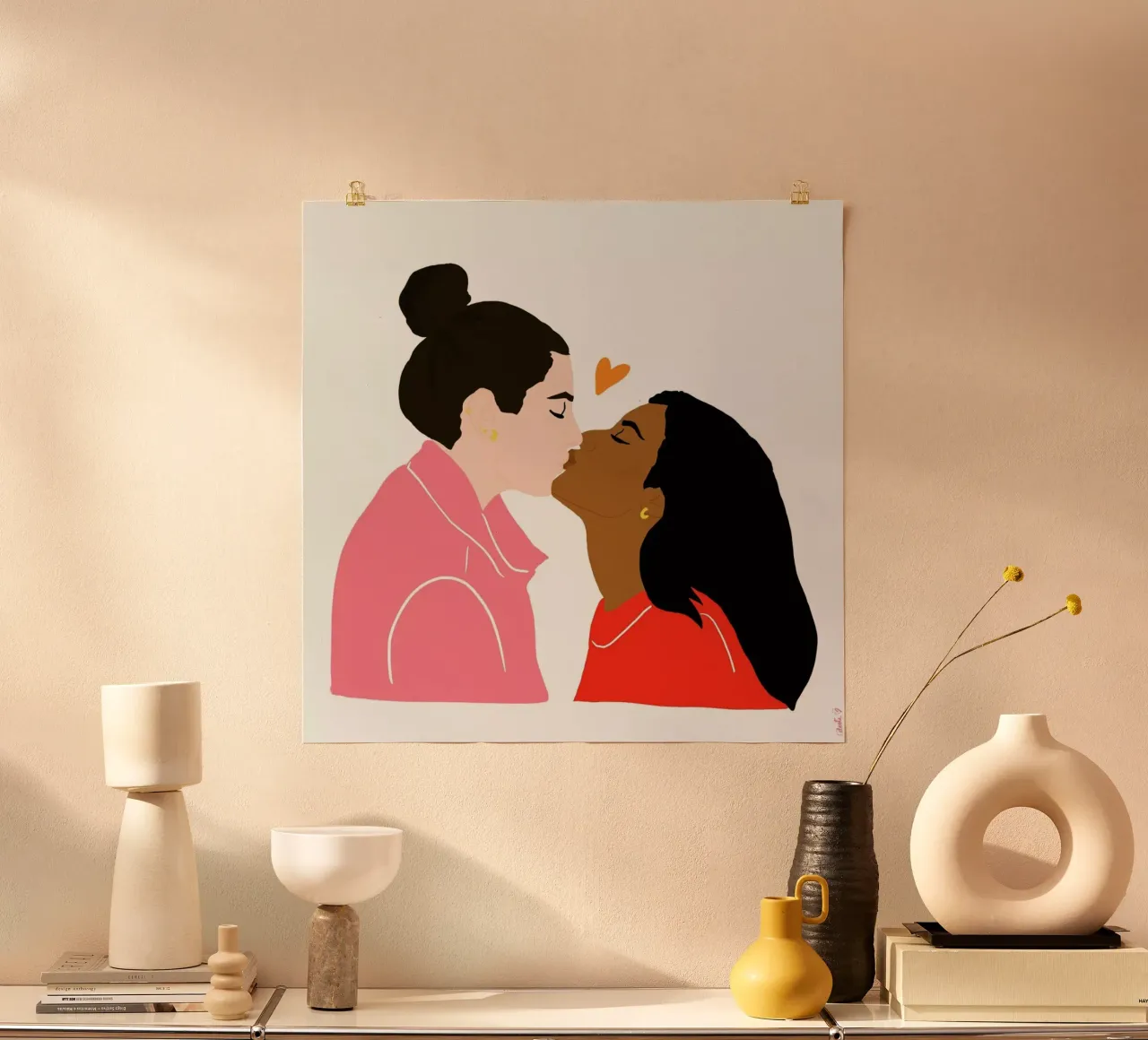 Embrassez qui vous voudrez III poster con telaio in legno da Céleste Wallaert