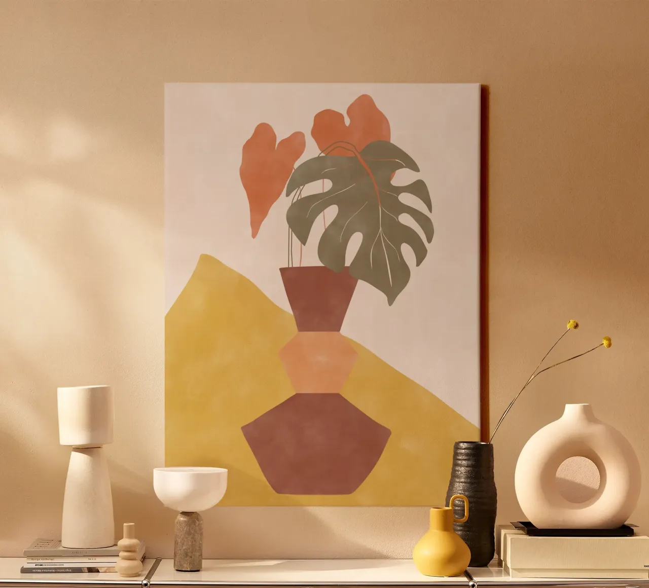 Foglie tropicali in un vaso geometrico tela da Pictufy Sun & Spirit