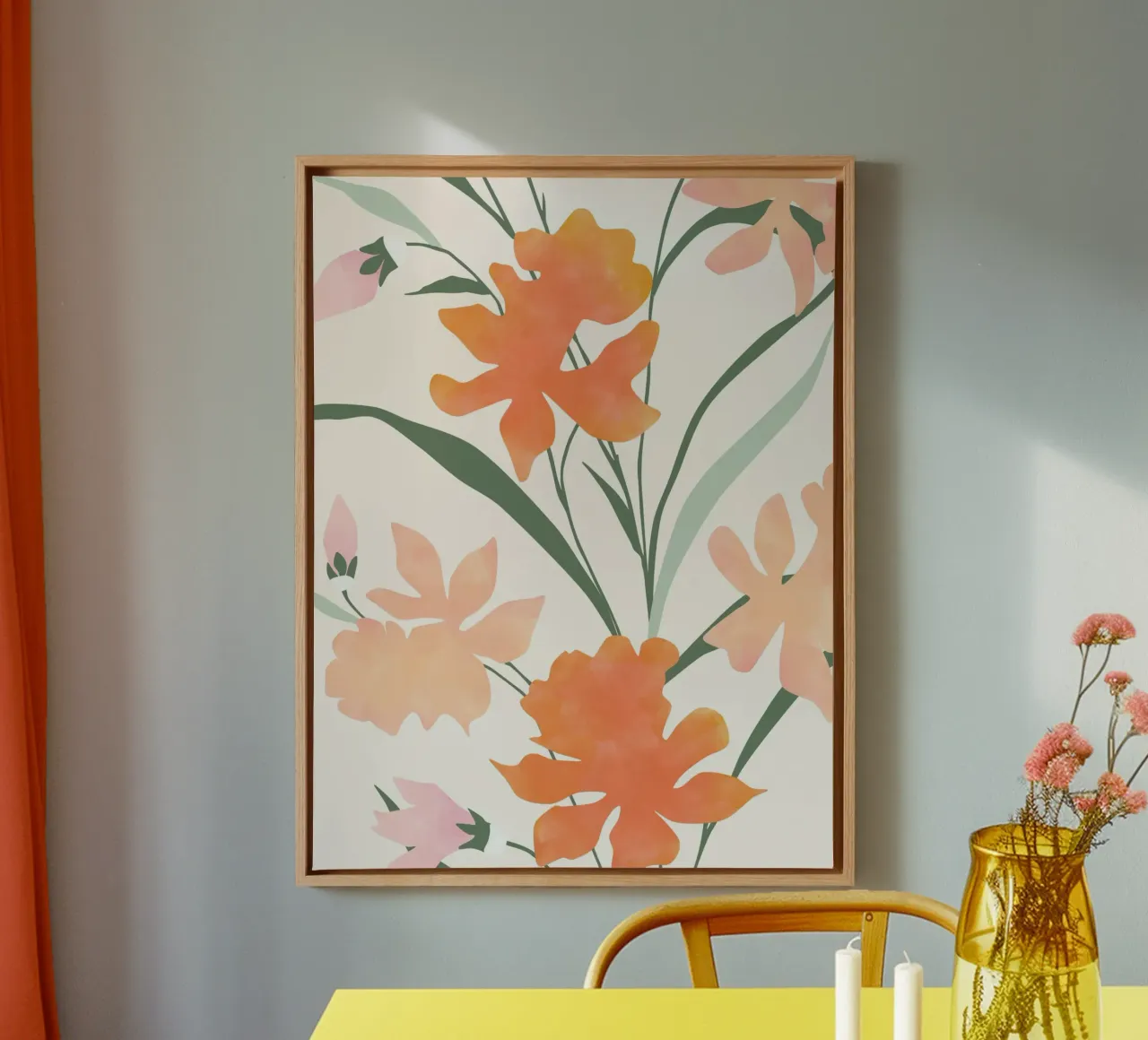 Bloemenpatroon met abstracte kleurrijke bloemen canvas met Baklijst van Pictufy Sun & Spirit