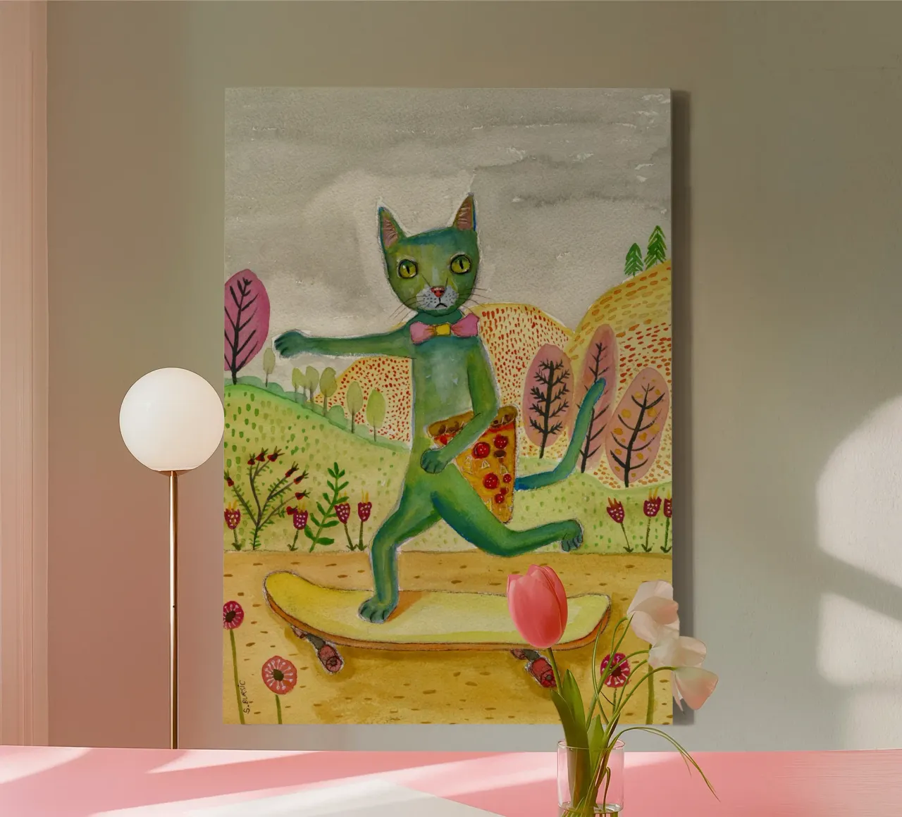 Gatto Venerdì sera Bevande Vino Divertente Umorismo sui gatti tela con Cornice a cassetta da Pictufy Sun & Spirit