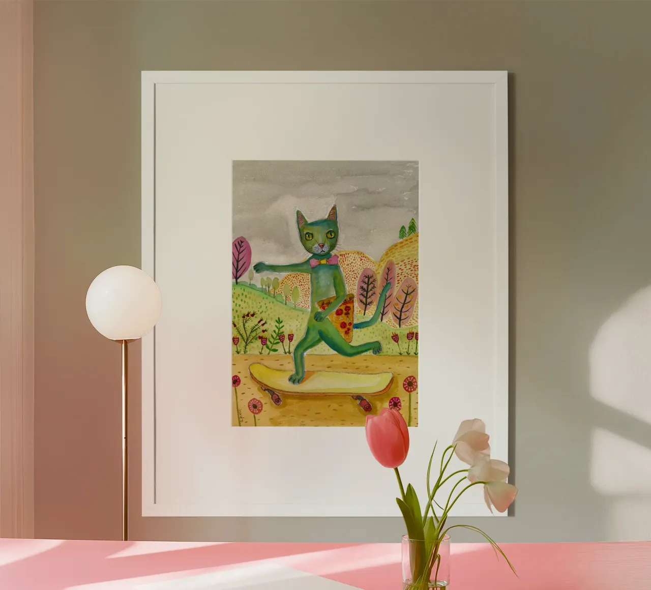 Gatto Venerdì sera Bevande Vino Divertente Umorismo sui gatti poster con telaio in plastica da Pictufy Sun & Spirit