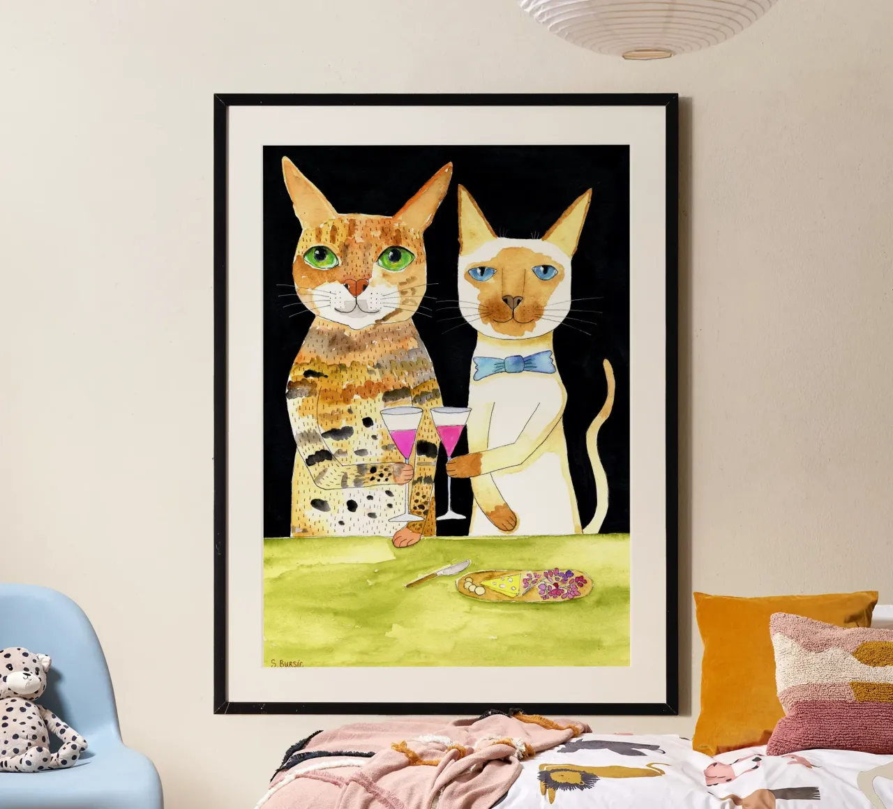 Katzen, die beste Freunde trinken Poster mit Kunststoffrahmen von Pictufy Sun & Spirit