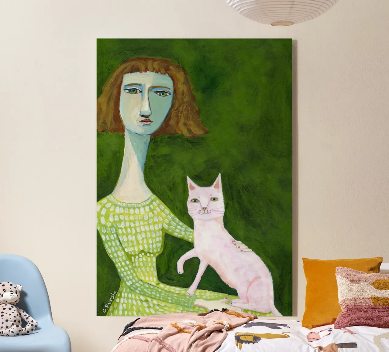 Gatta Signora con gatto rosa plexiglass da Pictufy Sun & Spirit