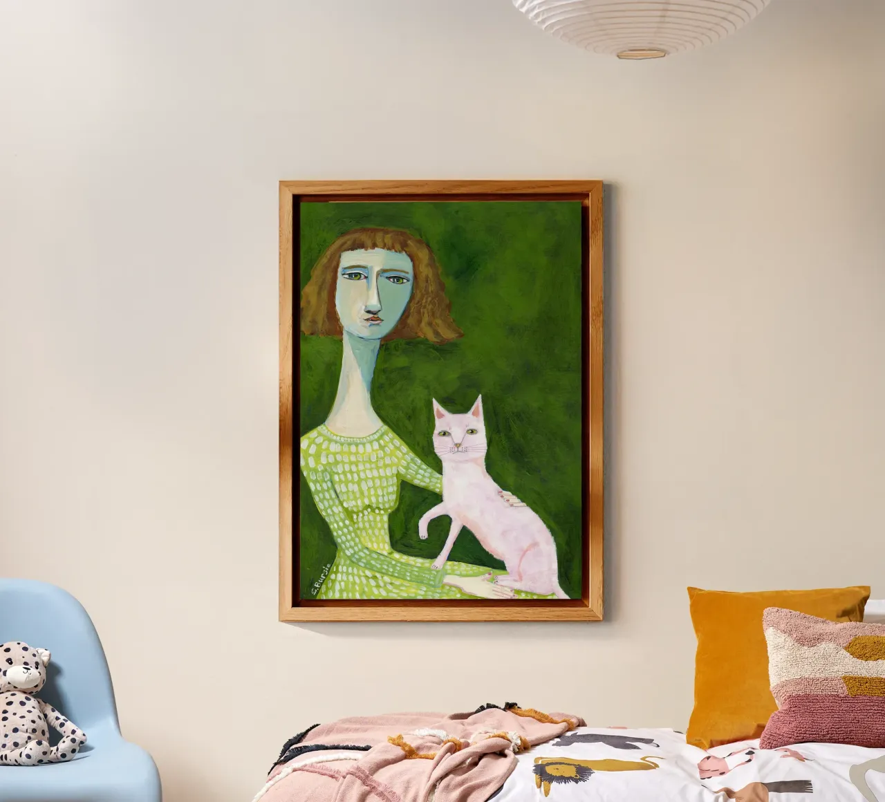 Gatta Signora con gatto rosa alluminio dibond da Pictufy Sun & Spirit