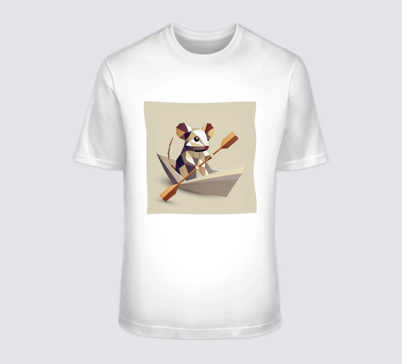 Adventurous mouse in a paper ship - polygon style t-shirt by namosh