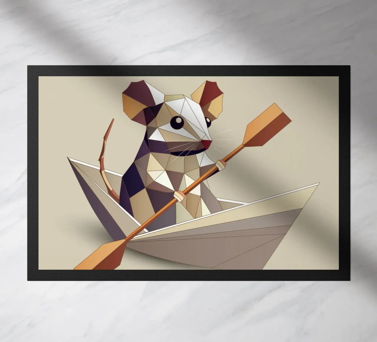 Adventurous mouse in a paper ship - polygon style doormat by namosh