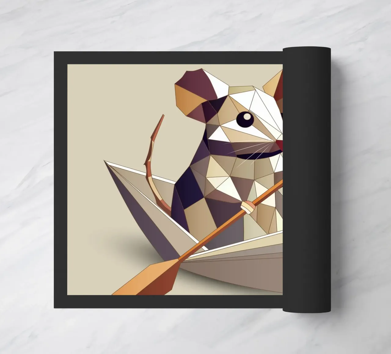 Adventurous mouse in a paper ship - polygon style doormat by namosh
