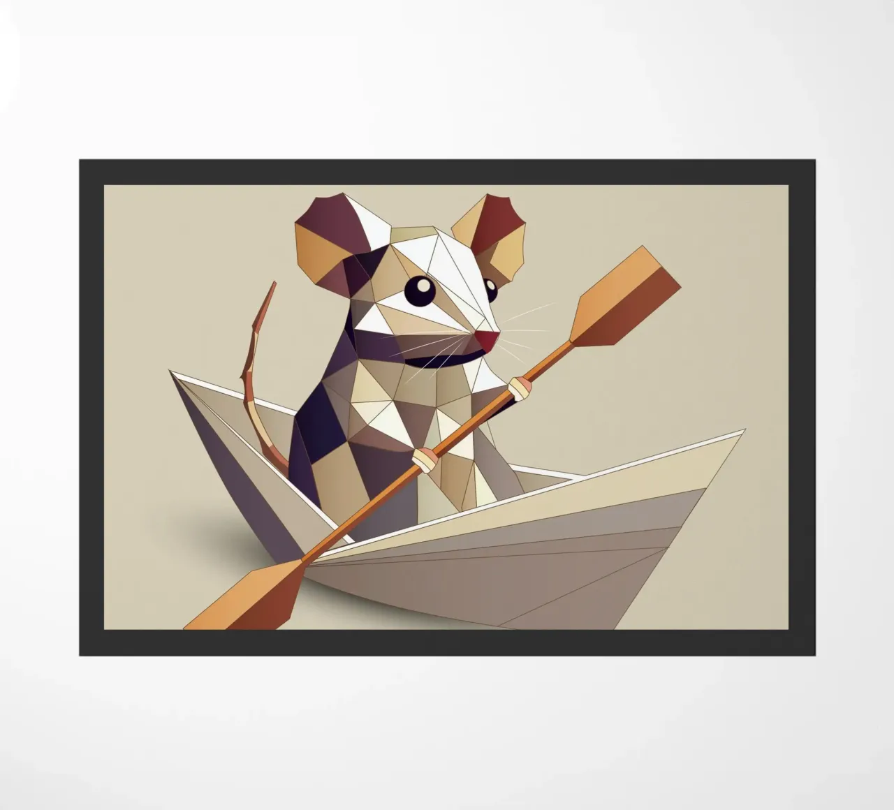 Adventurous mouse in a paper ship - polygon style doormat by namosh
