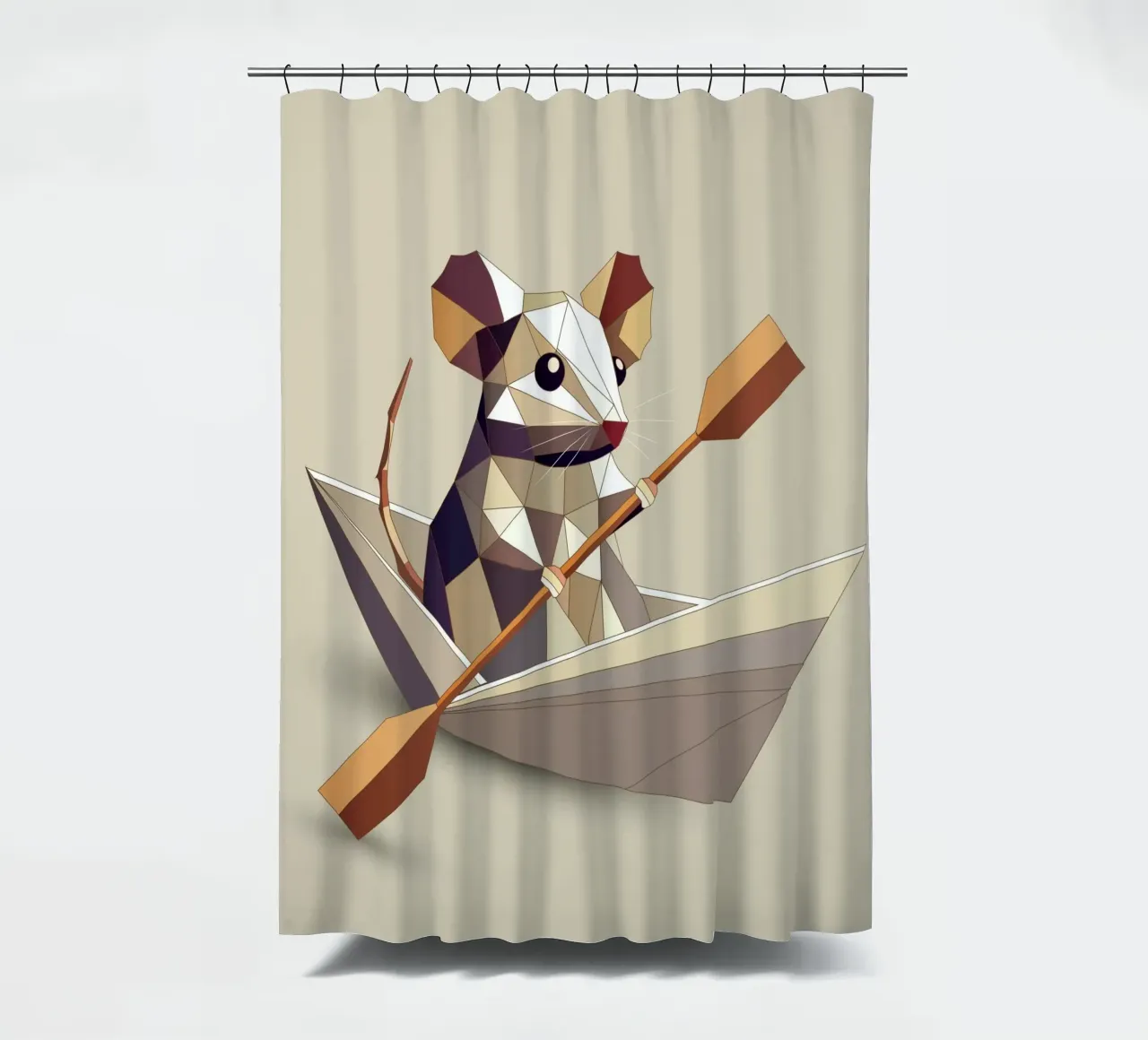 Adventurous mouse in a paper ship - polygon style shower curtain by namosh