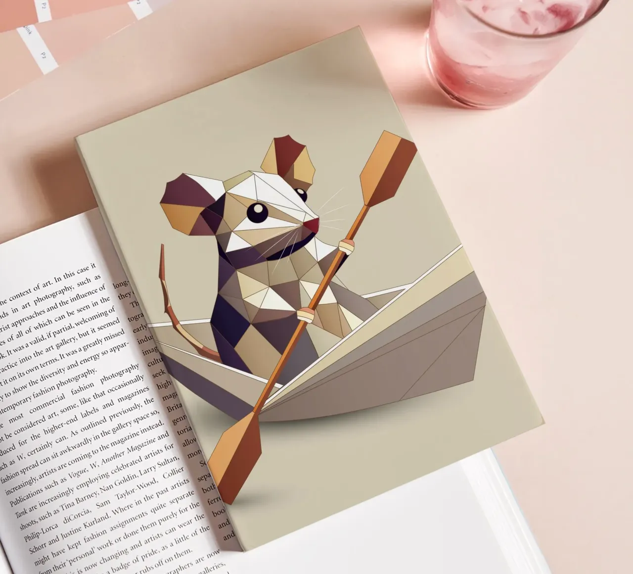 Adventurous mouse in a paper ship - polygon style notebook by namosh